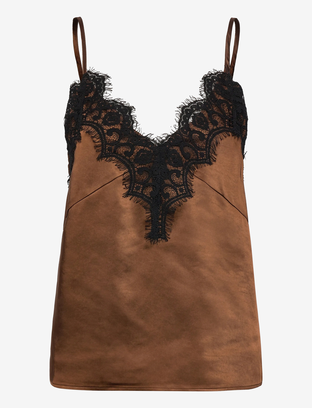 Coster Copenhagen - Top with lace detail - overdele - dark brown - 0