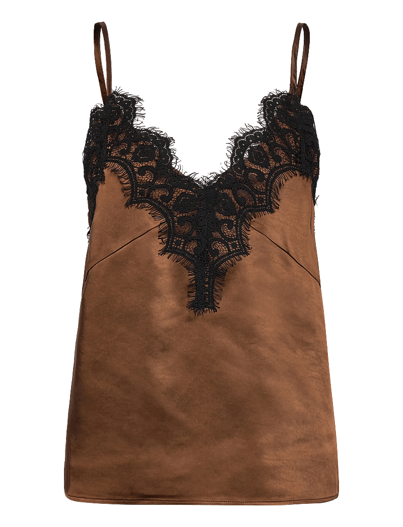 Coster Copenhagen - Top with lace detail - overdele - dark brown - 0