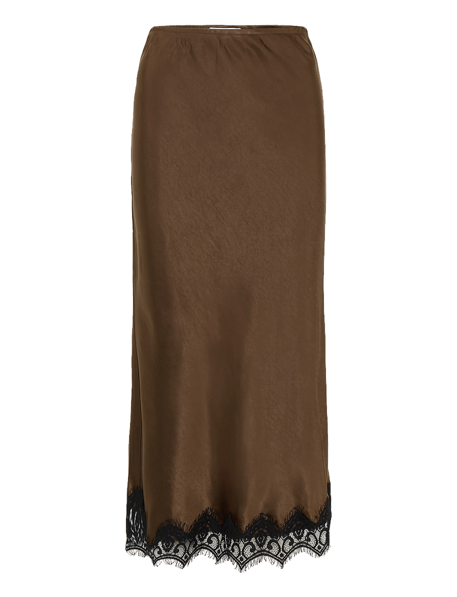 Coster Copenhagen - Skirt with lace detail - satinröcke - dark brown - 1