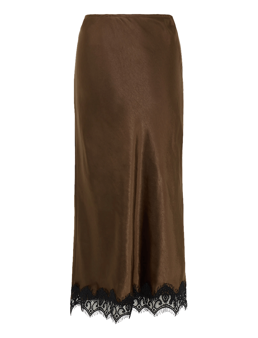 Coster Copenhagen - Skirt with lace detail - satinröcke - dark brown - 2