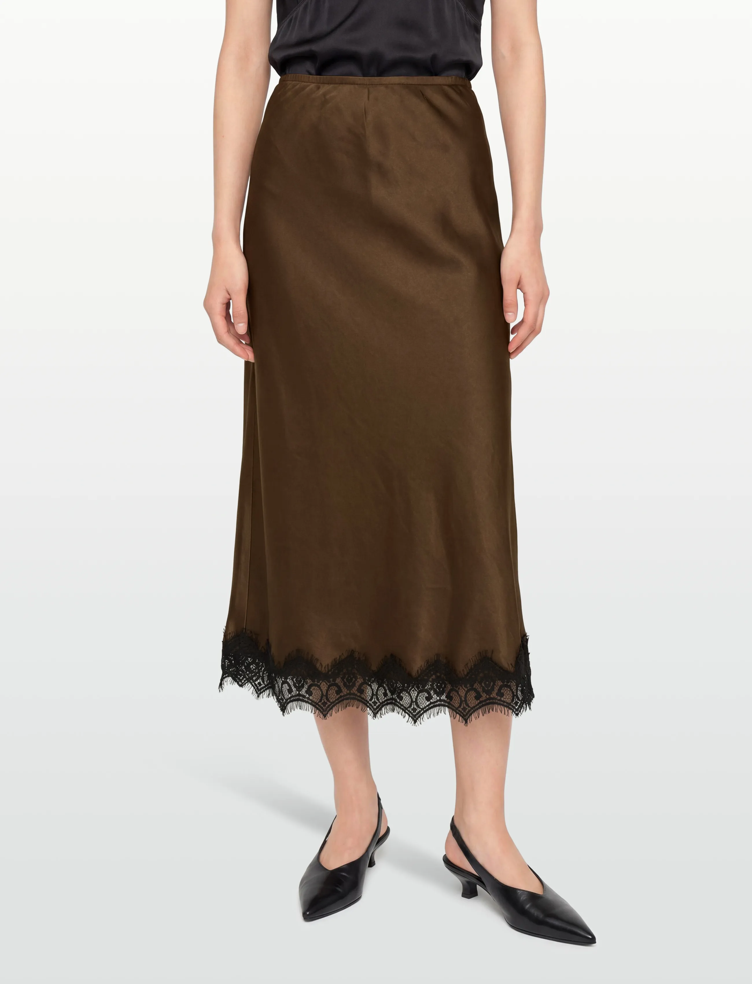 Coster Copenhagen - Skirt with lace detail - satinnederdele - dark brown - 3