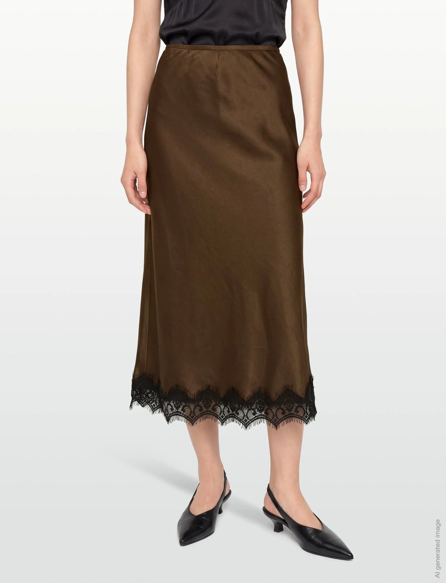 Coster Copenhagen - Skirt with lace detail - satinröcke - dark brown - 3