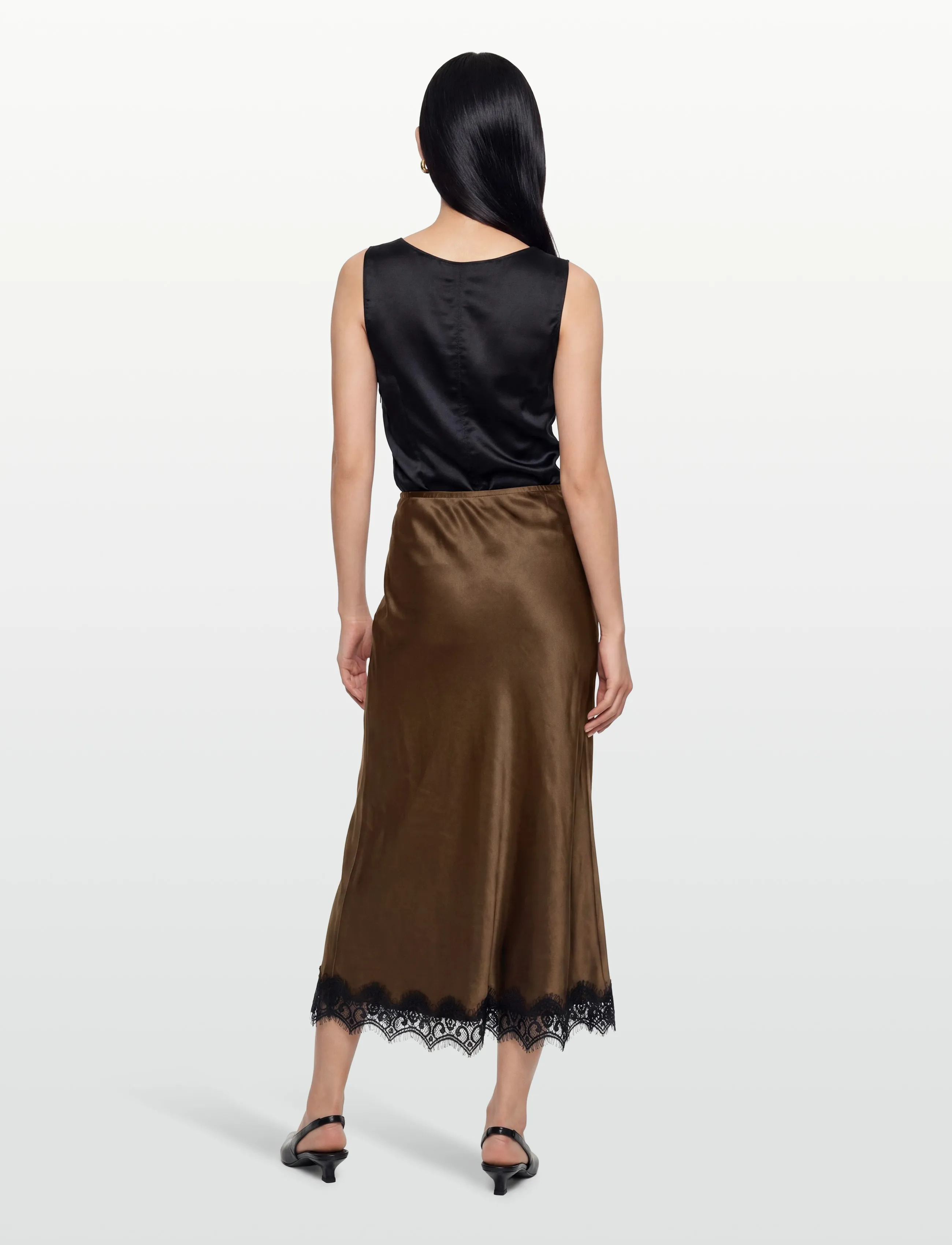 Coster Copenhagen - Skirt with lace detail - satinnederdele - dark brown - 4