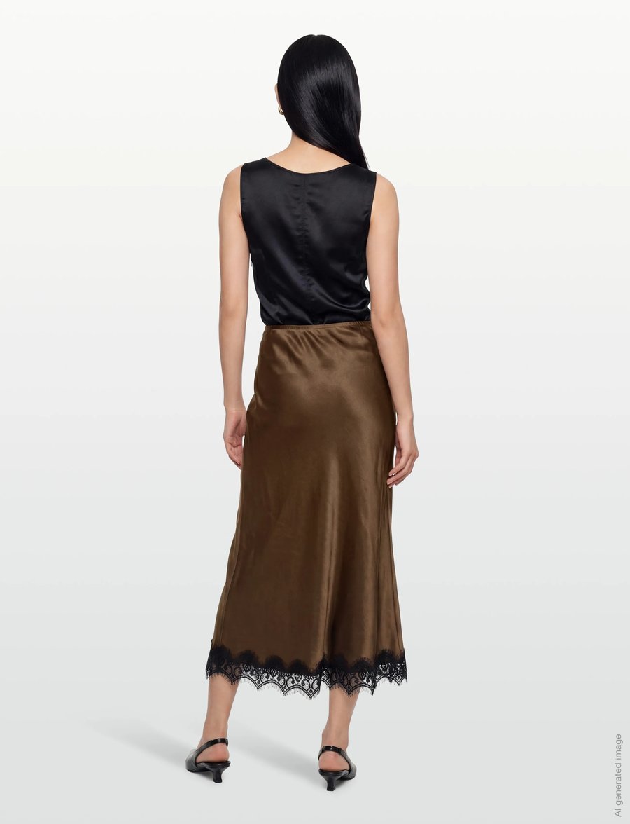 Coster Copenhagen - Skirt with lace detail - satinröcke - dark brown - 4