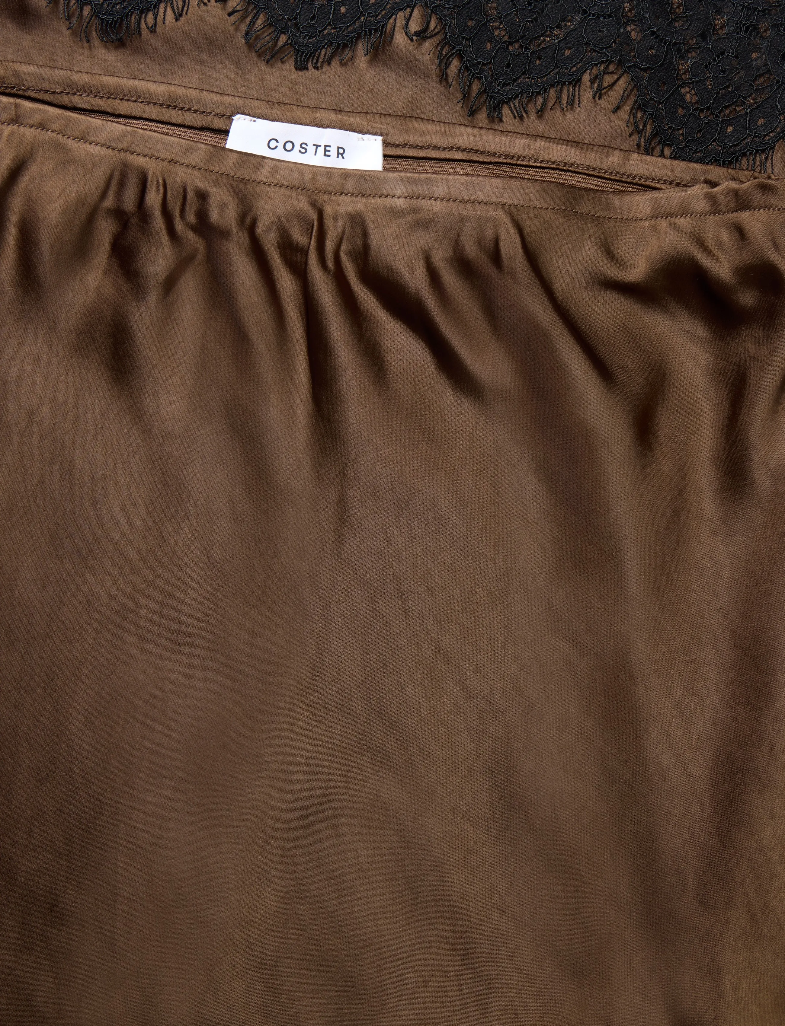 Coster Copenhagen - Skirt with lace detail - satinnederdele - dark brown - 5