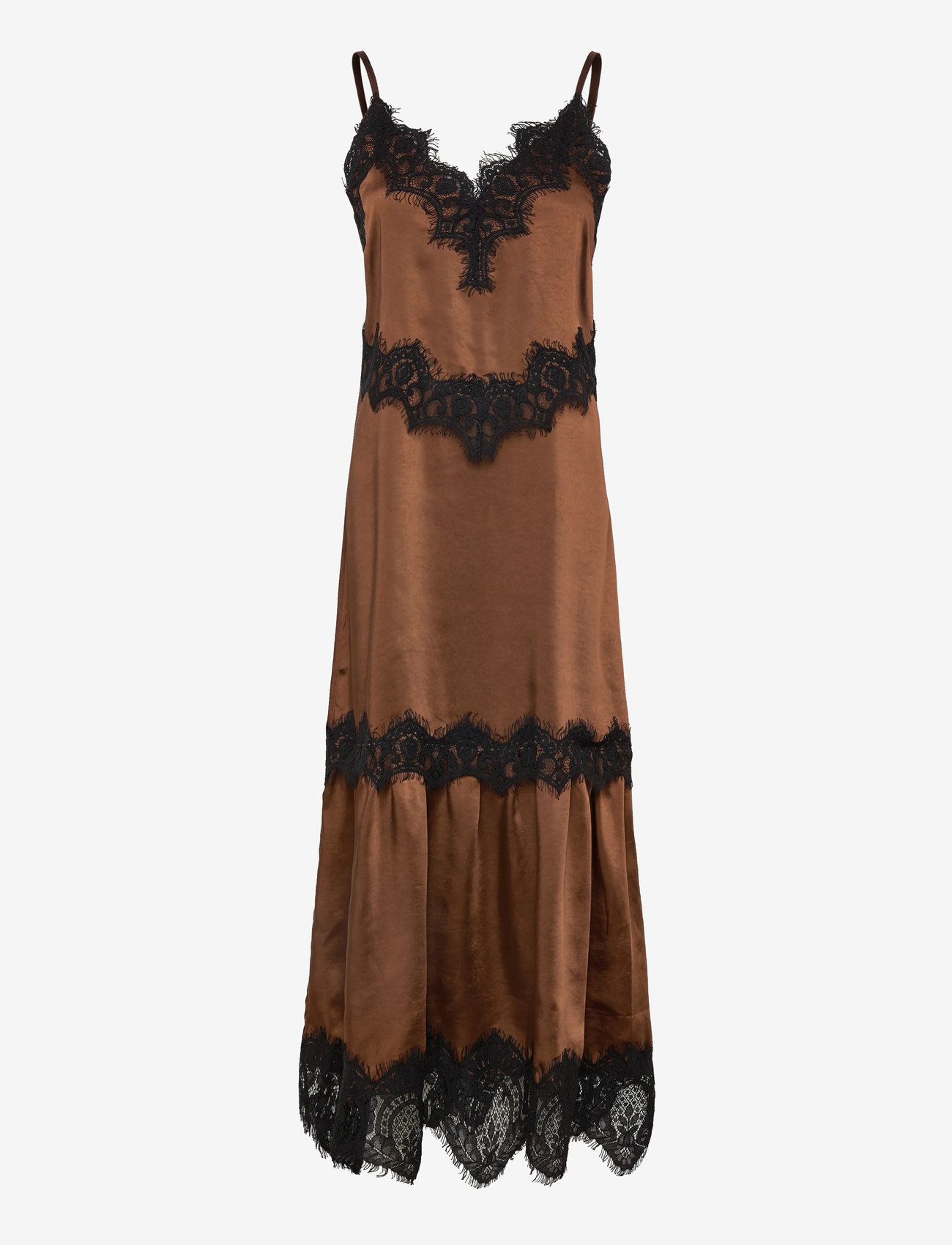 Coster Copenhagen - Dress with lace detail - slipklänningar - dark brown - 0