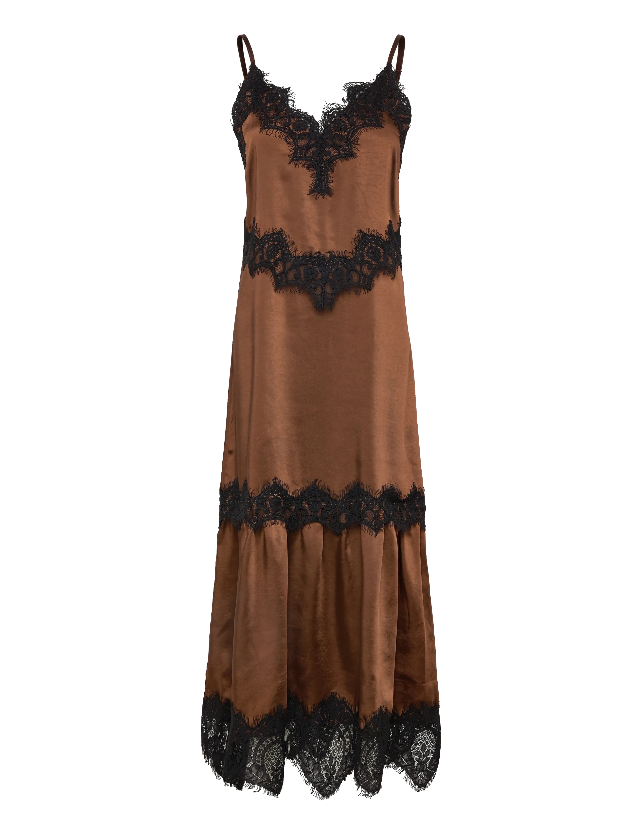 Coster Copenhagen - Dress with lace detail - vabalt langevad slip-kleidid - dark brown - 0