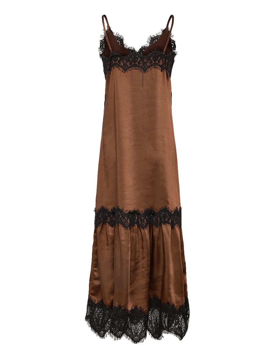 Coster Copenhagen - Dress with lace detail - vabalt langevad slip-kleidid - dark brown - 1