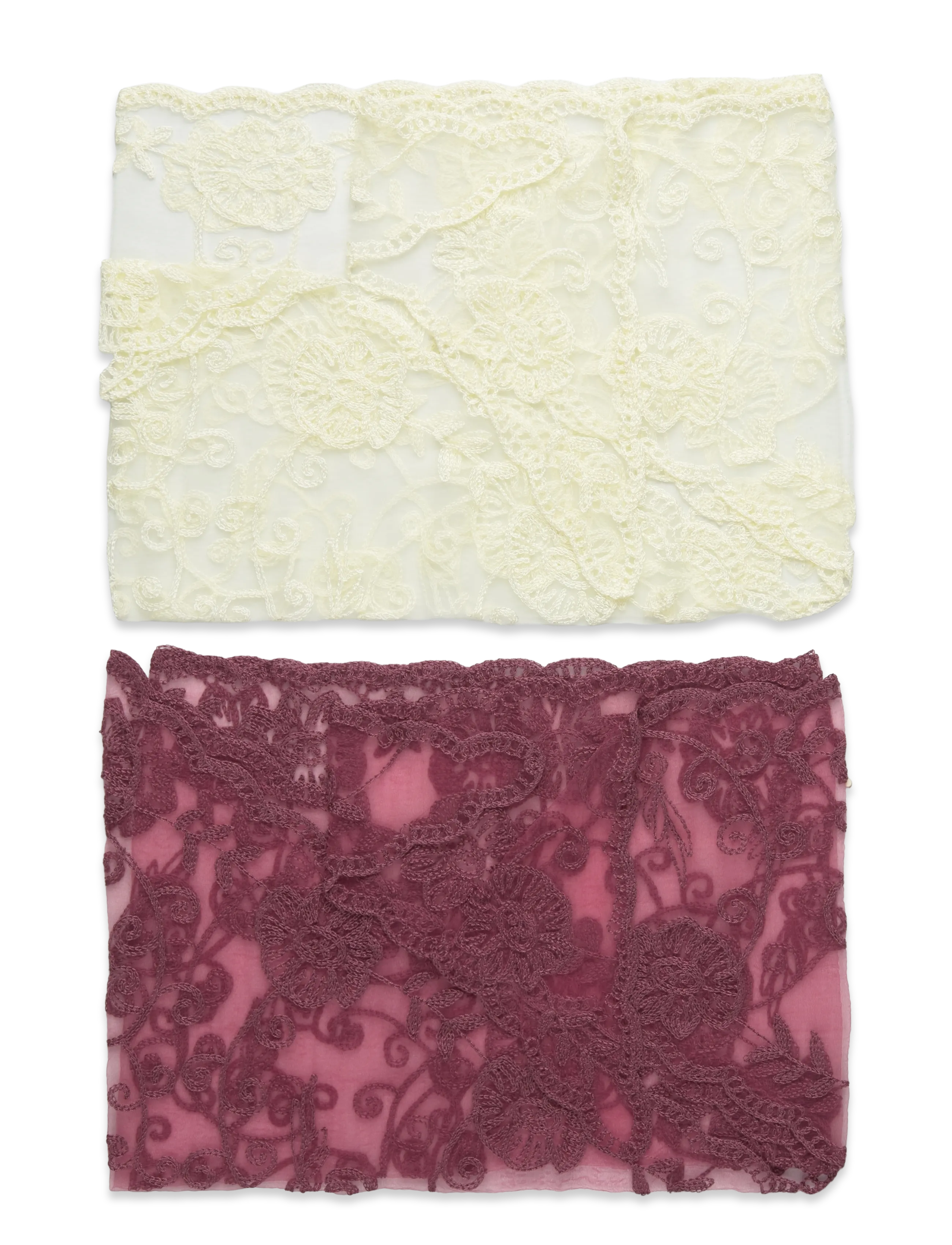 Coster Copenhagen - Lace scarves - 2 pack - lightweight scarves - creme/burgundy mix - 1