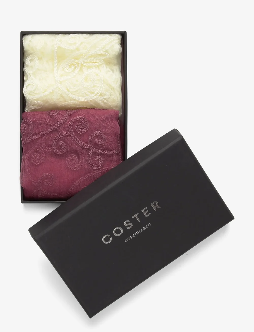 Coster Copenhagen - Lace scarves - 2 pack - alltags-style - creme/burgundy mix - 2