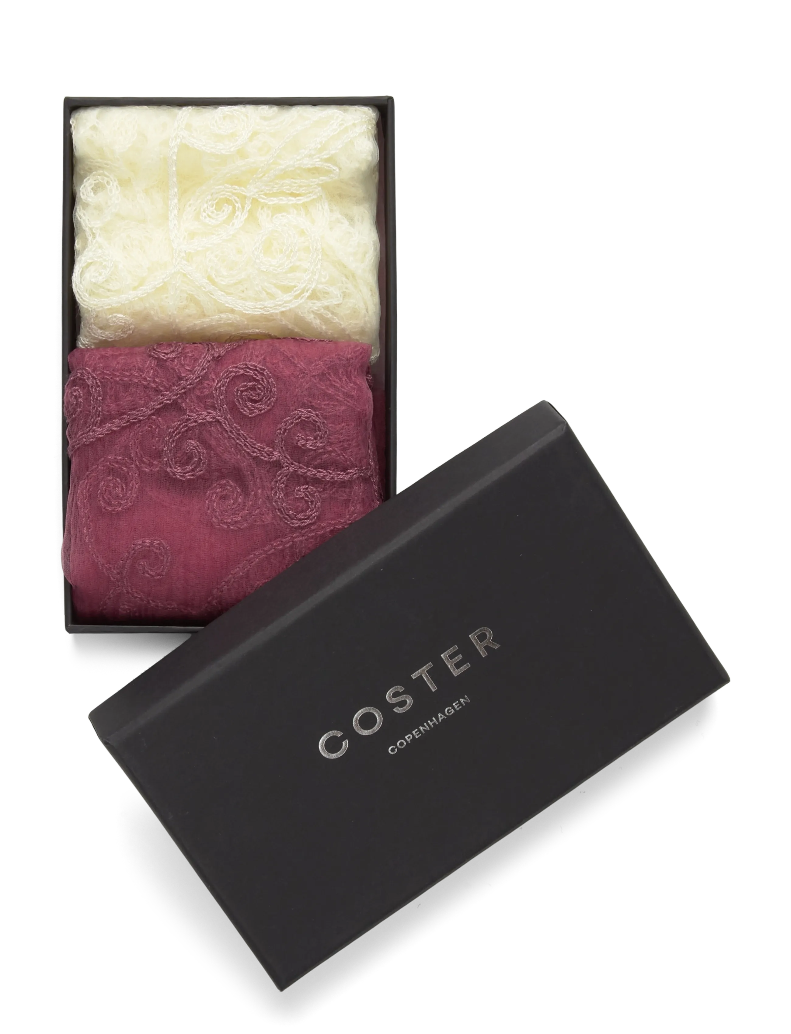 Coster Copenhagen - Lace scarves - 2 pack - lightweight scarves - creme/burgundy mix - 2