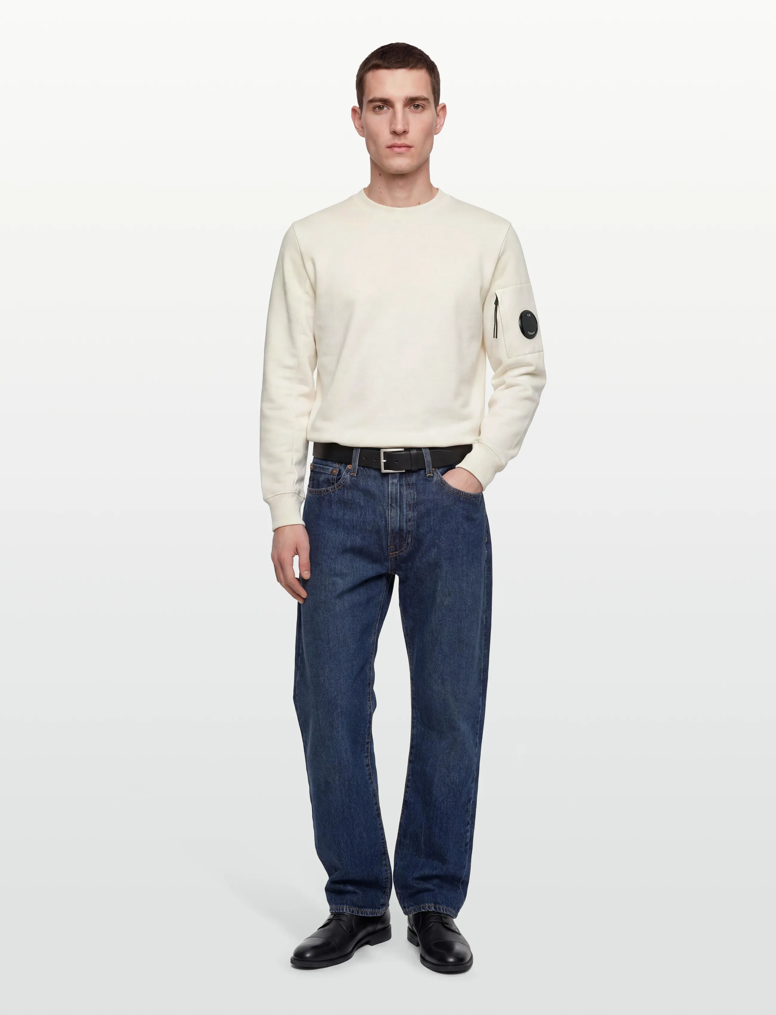 C.P. Company Diagonal Raised Fleece Crew Neck Sweatshirt - Sweatshirts - GAUZE WHITE / cream