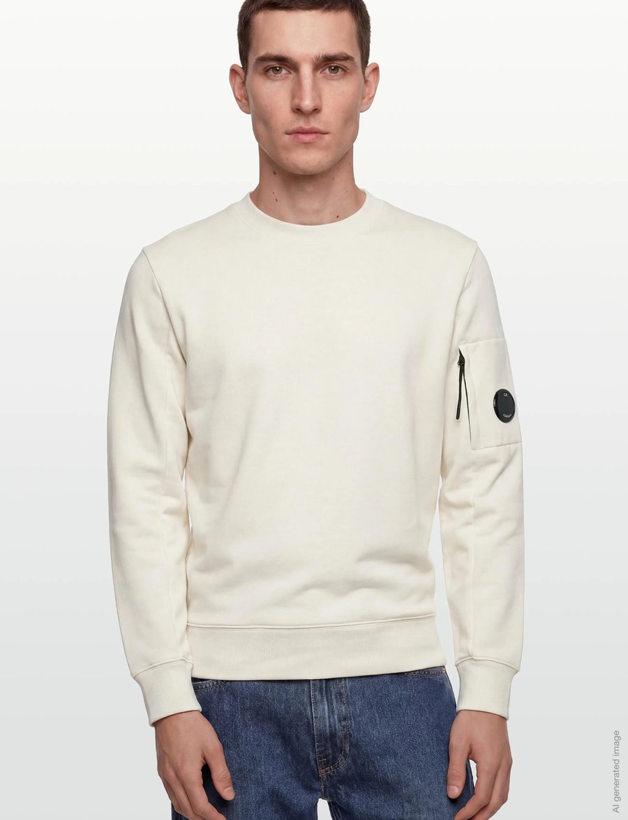 C.P. Company - Diagonal Raised Fleece Crew Neck Sweatshirt - sweatshirts - gauze white - 3