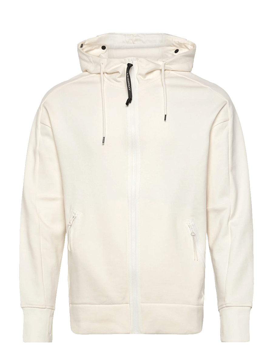 C.P. Company - Diagonal Raised Fleece Goggle Zipped Hoodie - bluzy z kapturem - gauze white - 1