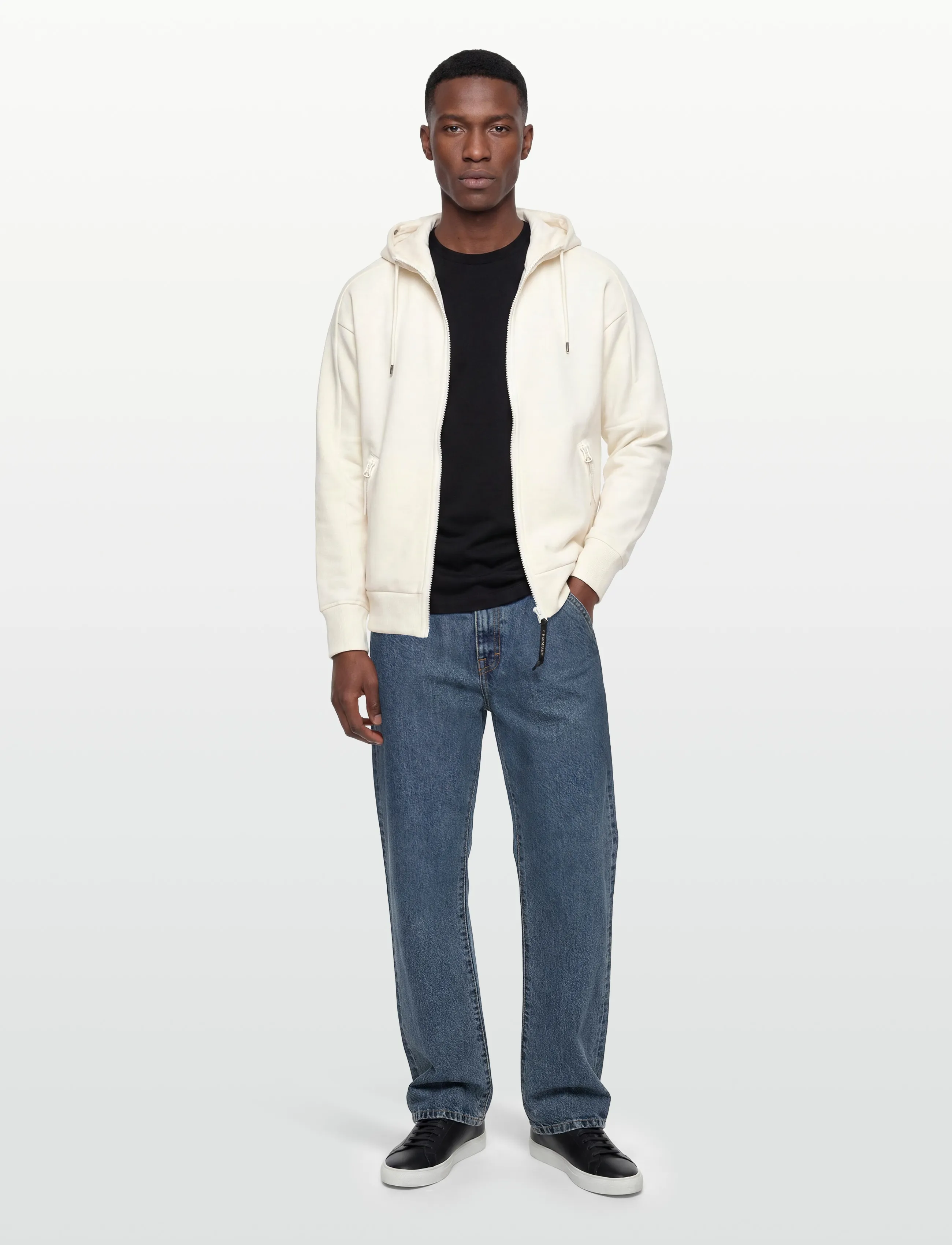 C.P. Company Diagonal Raised Fleece Goggle Zipped Hoodie - Kleidung - GAUZE WHITE / cream
