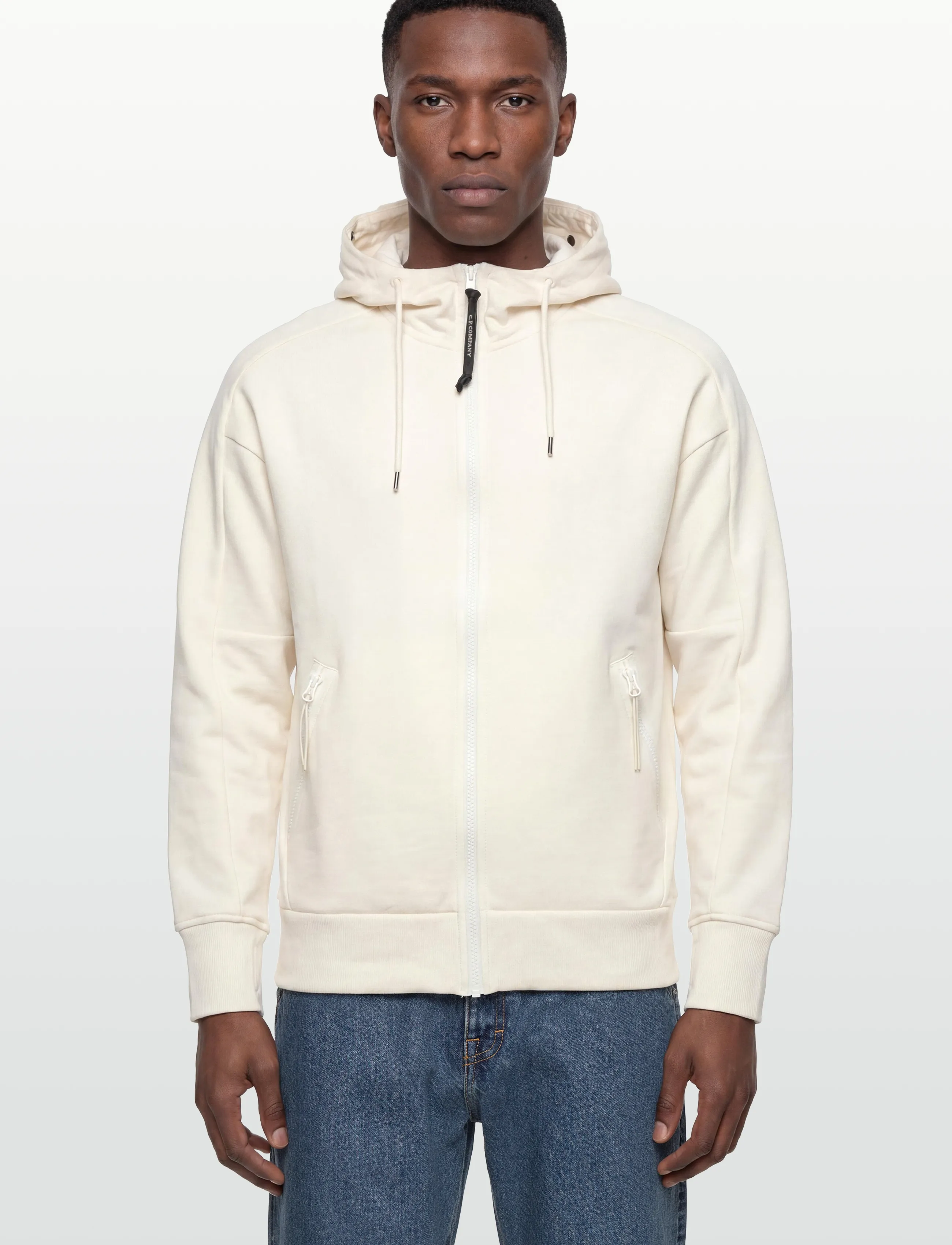 C.P. Company - Diagonal Raised Fleece Goggle Zipped Hoodie - hættetrøjer - gauze white - 3