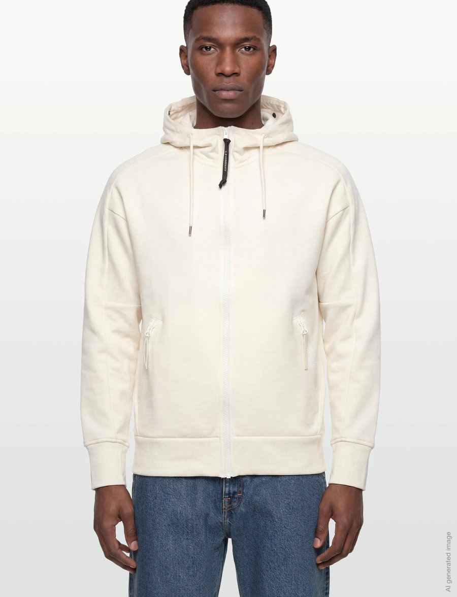 C.P. Company - Diagonal Raised Fleece Goggle Zipped Hoodie - bluzy z kapturem - gauze white - 3