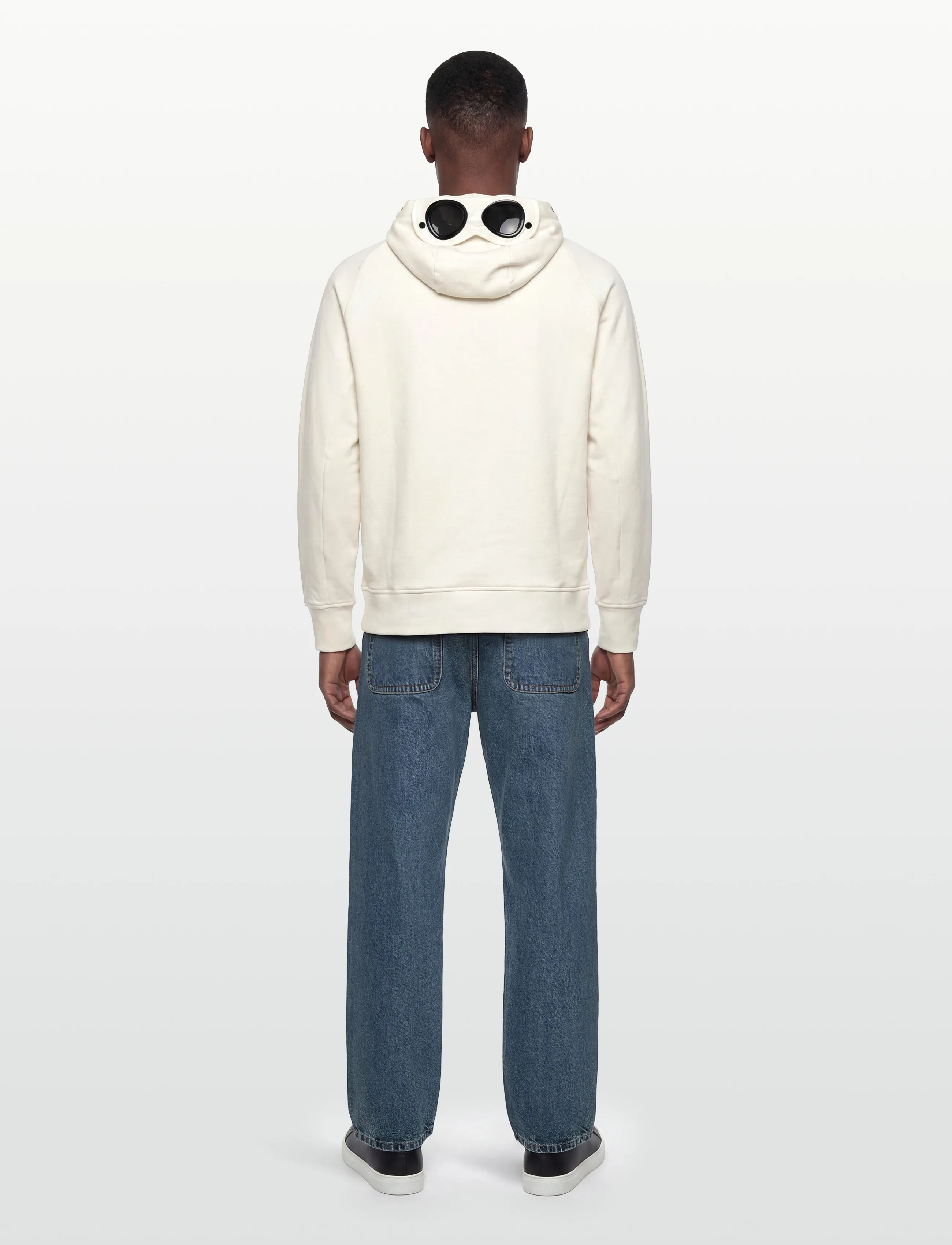 C.P. Company - Diagonal Raised Fleece Goggle Zipped Hoodie - hættetrøjer - gauze white - 4
