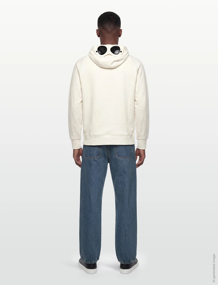 C.P. Company - Diagonal Raised Fleece Goggle Zipped Hoodie - bluzy z kapturem - gauze white - 4