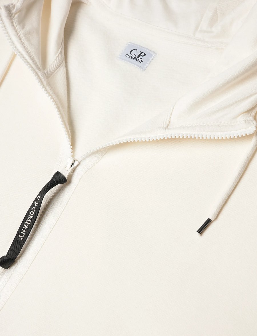 C.P. Company - Diagonal Raised Fleece Goggle Zipped Hoodie - bluzy z kapturem - gauze white - 5