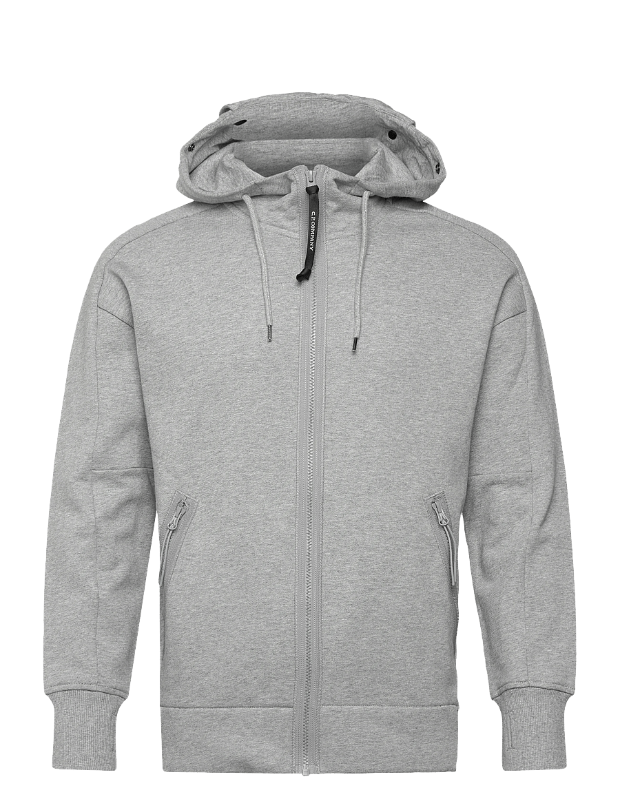 C.P. Company - Diagonal Raised Fleece Goggle Zipped Hoodie - sweatshirts - grey melange - 1