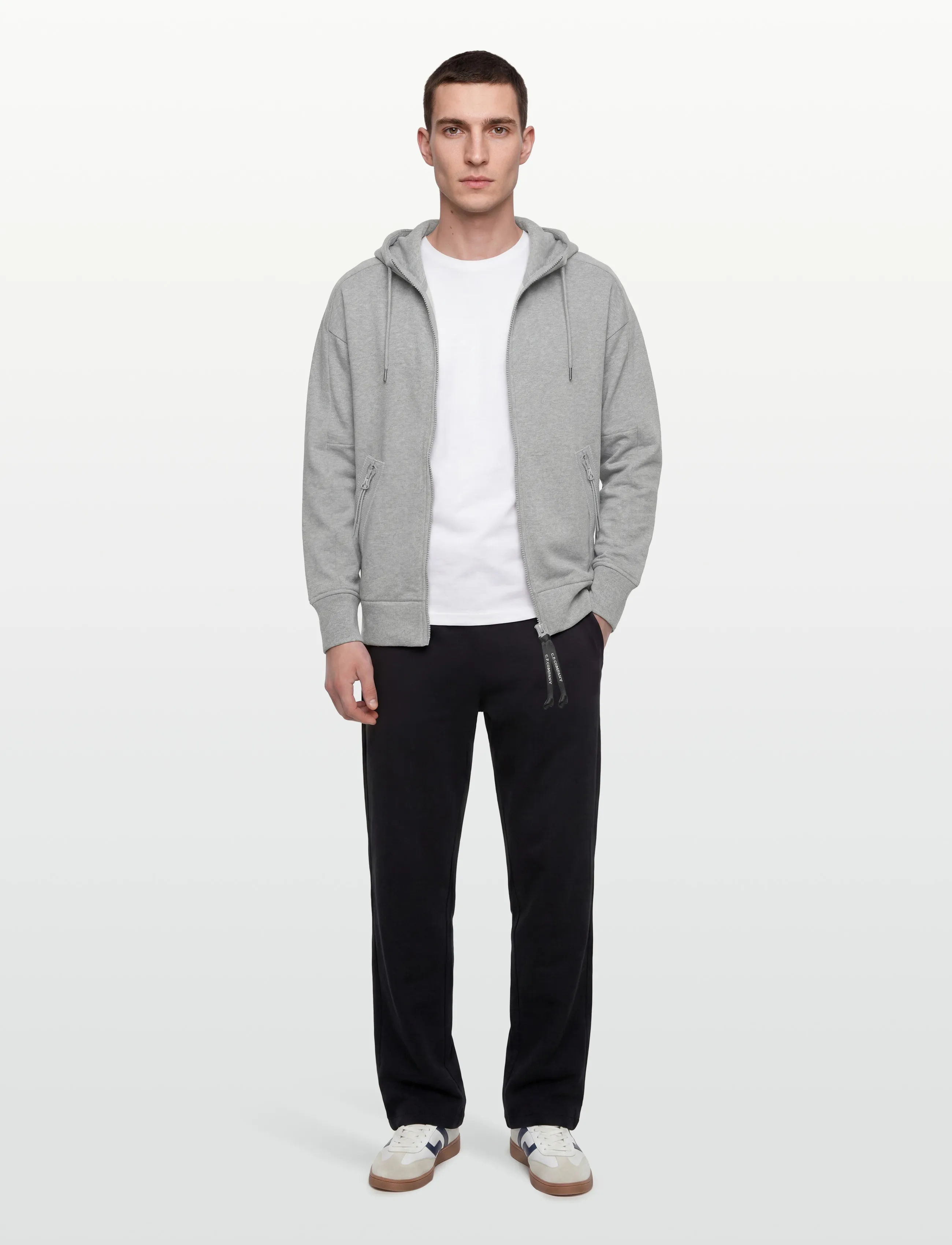 C.P. Company Diagonal Raised Fleece Goggle Zipped Hoodie - Hupparit - GREY MELANGE / grey
