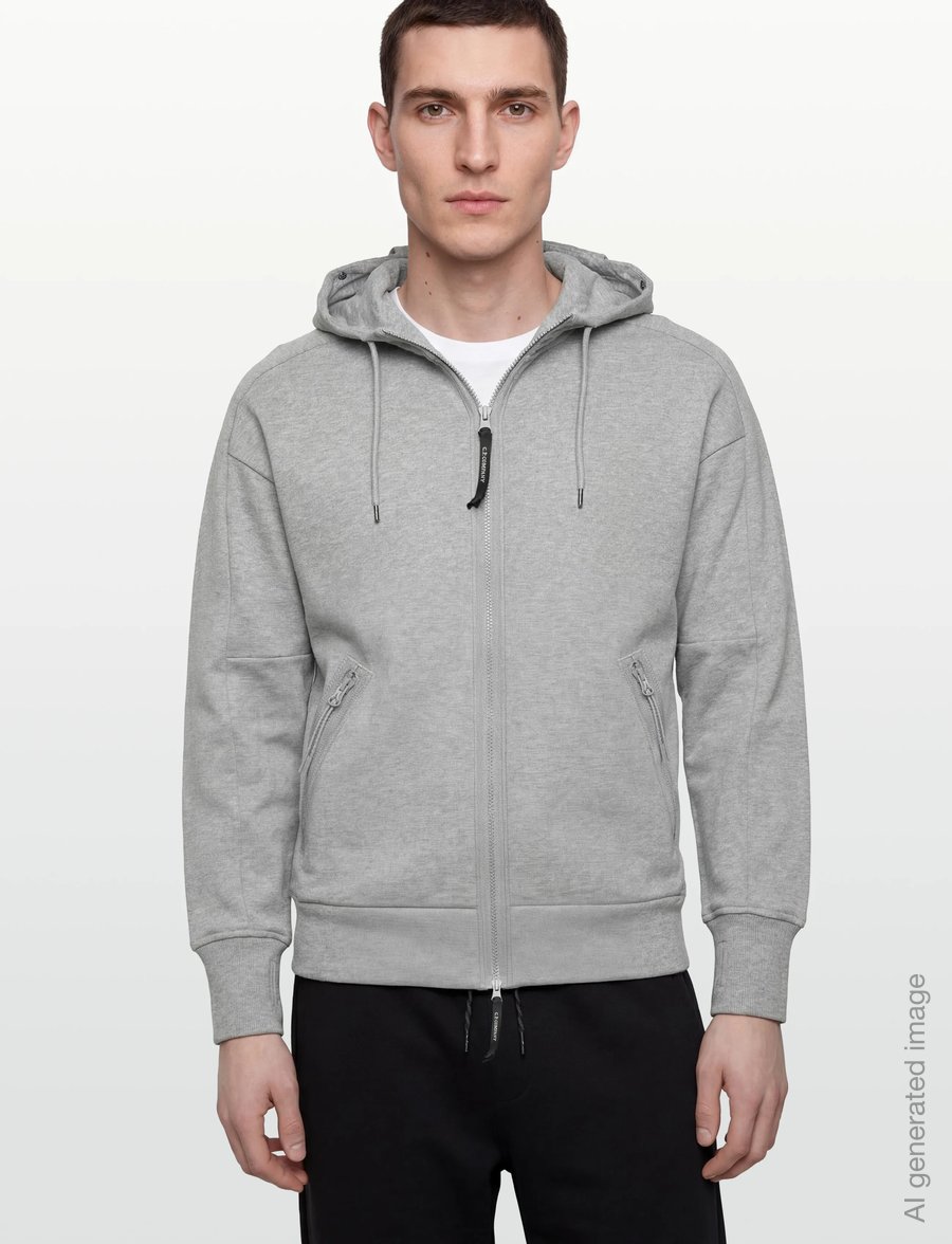 C.P. Company - Diagonal Raised Fleece Goggle Zipped Hoodie - sweatshirts - grey melange - 3