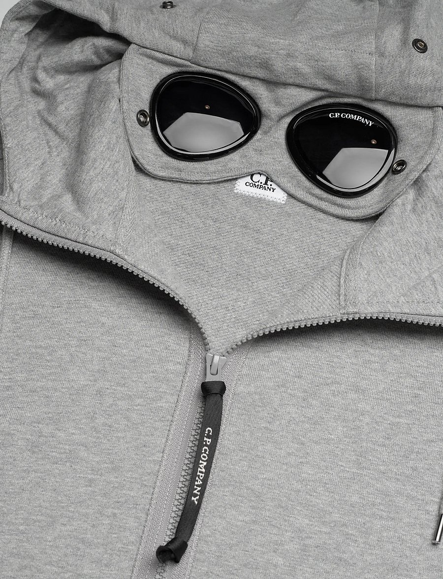 C.P. Company - Diagonal Raised Fleece Goggle Zipped Hoodie - sweatshirts - grey melange - 5