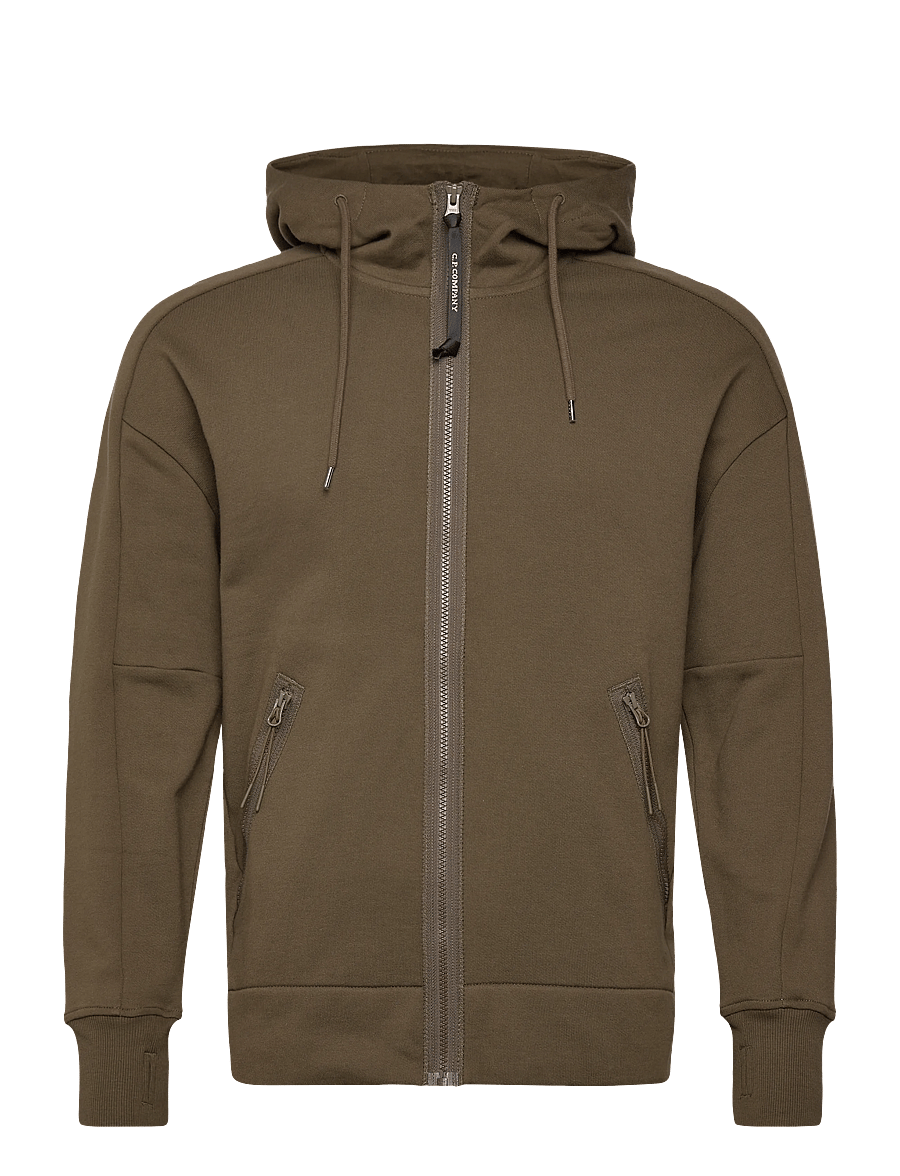 C.P. Company - Diagonal Raised Fleece Goggle Zipped Hoodie - sweatshirts - ivy green - 1