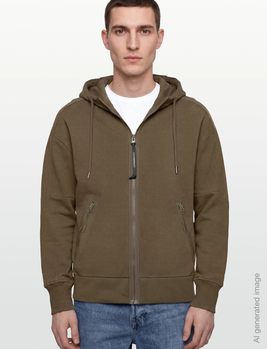 C.P. Company - Diagonal Raised Fleece Goggle Zipped Hoodie - sweatshirts - ivy green - 3