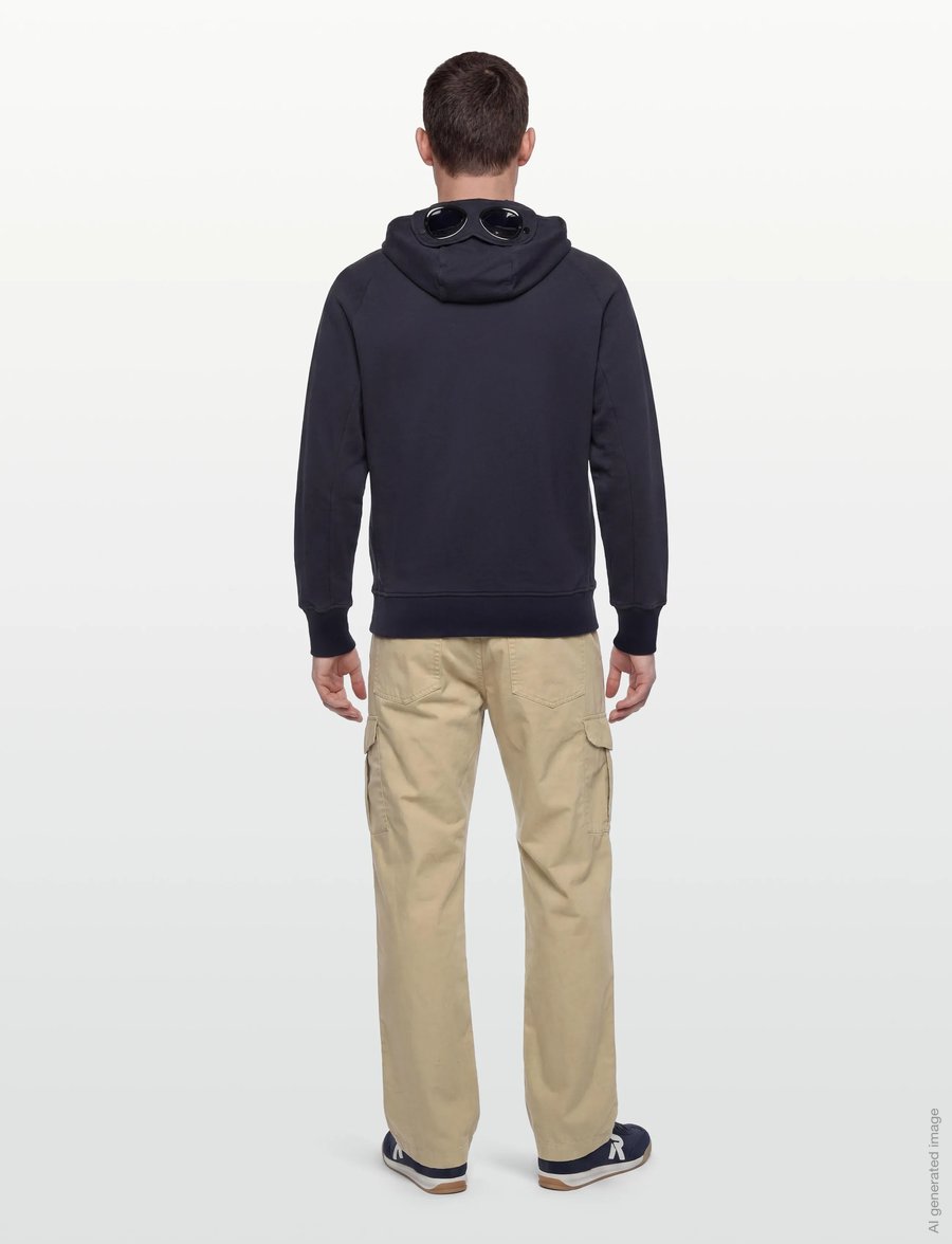 C.P. Company - Diagonal Raised Fleece Goggle Zipped Hoodie - bluzy z kapturem - total eclipse - 4
