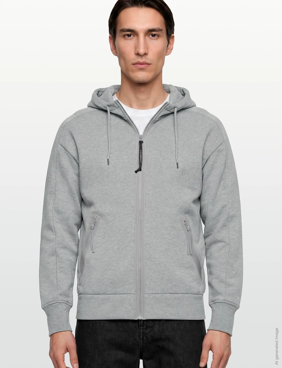 C.P. Company - Diagonal Raised Fleece Google Hoodie - kapuzenpullover - grey melange - 4