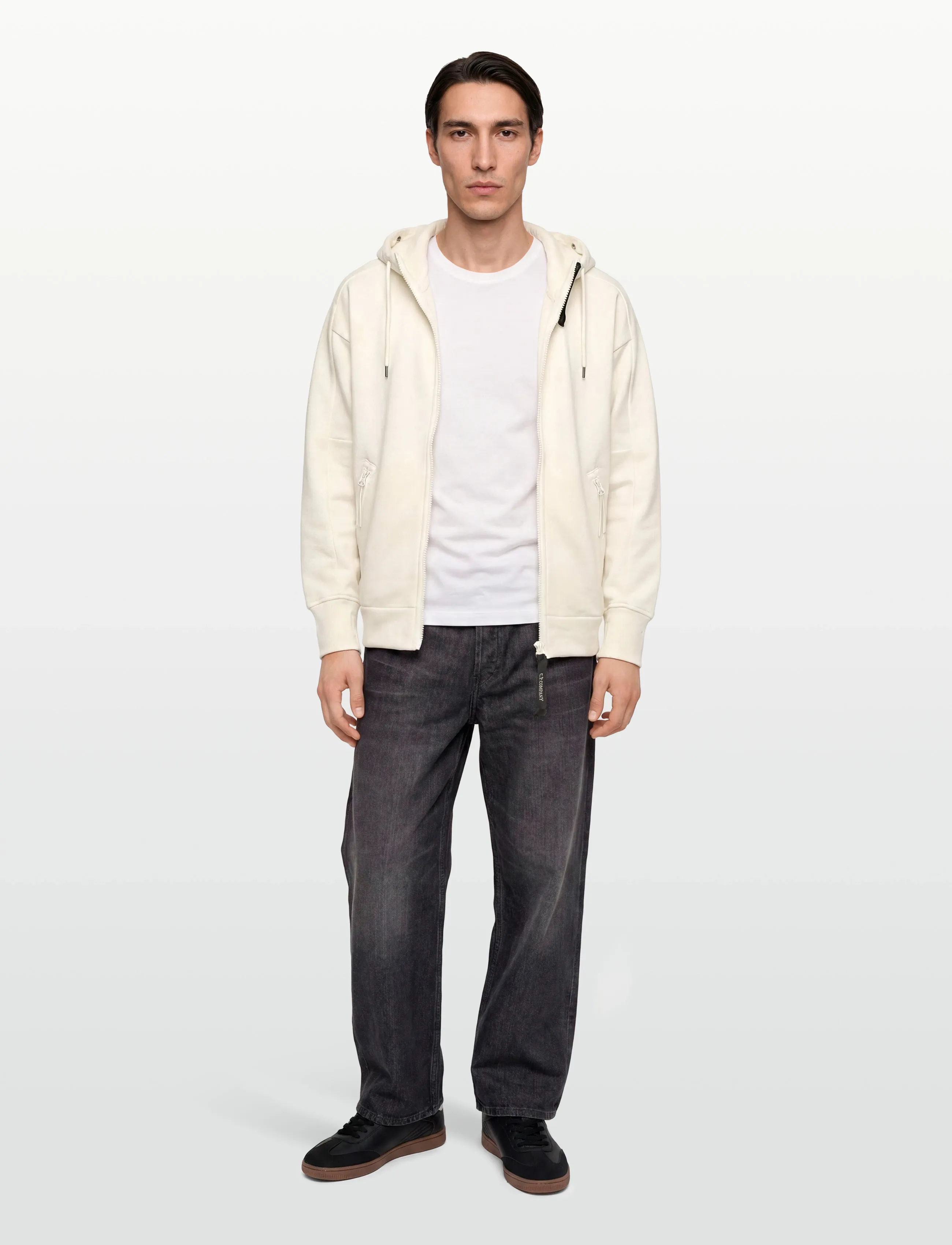 C.P. Company Raised Fleece Goggle Zipped Hoodie, M, Cream, Sweatshirts & Hættetrøjer > Hættetrøjer, Herre