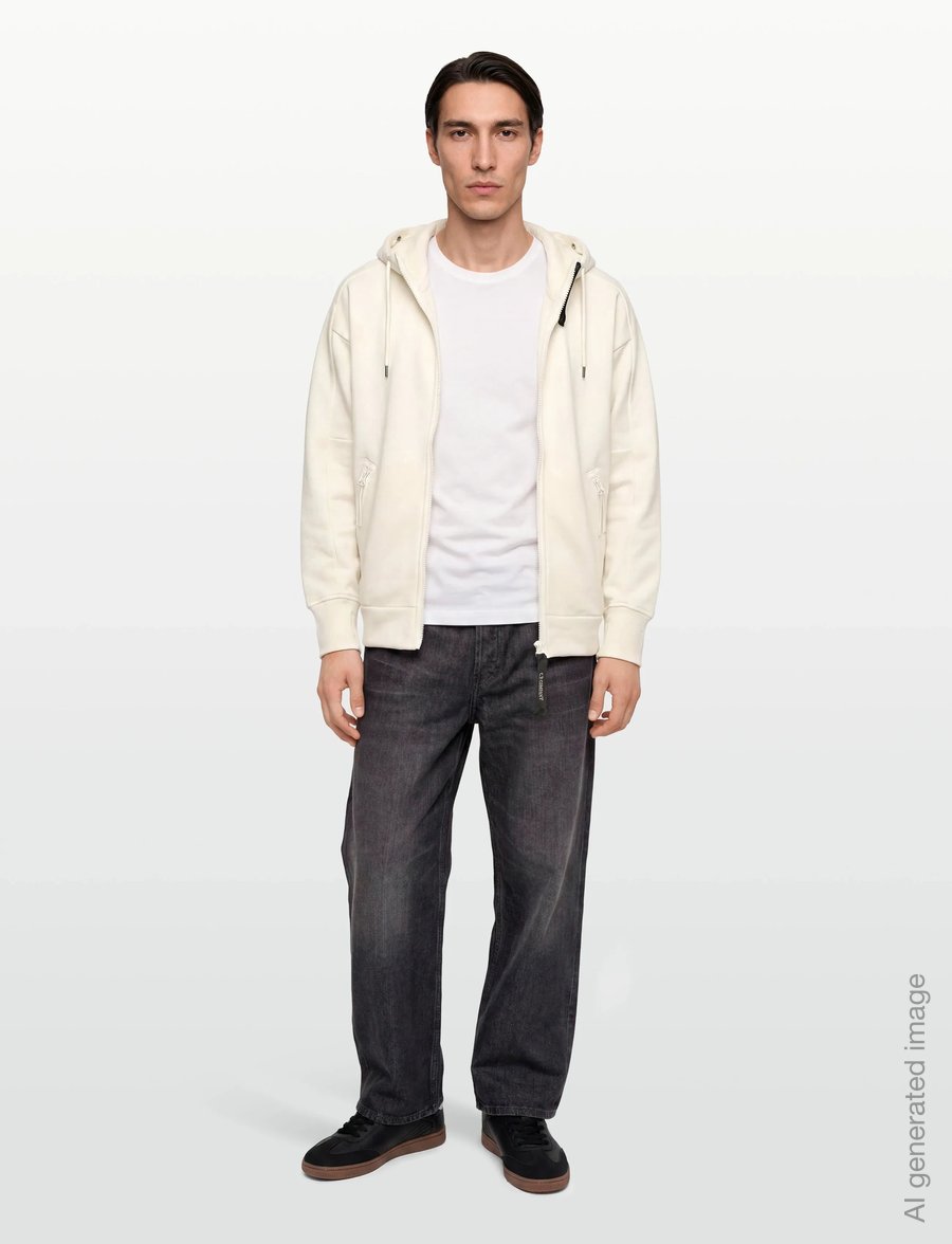 C.P. Company - RAISED FLEECE GOGGLE ZIPPED HOODIE - sweatshirts - gauze white - 0