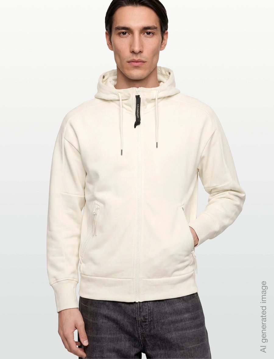 C.P. Company - RAISED FLEECE GOGGLE ZIPPED HOODIE - sweatshirts - gauze white - 3