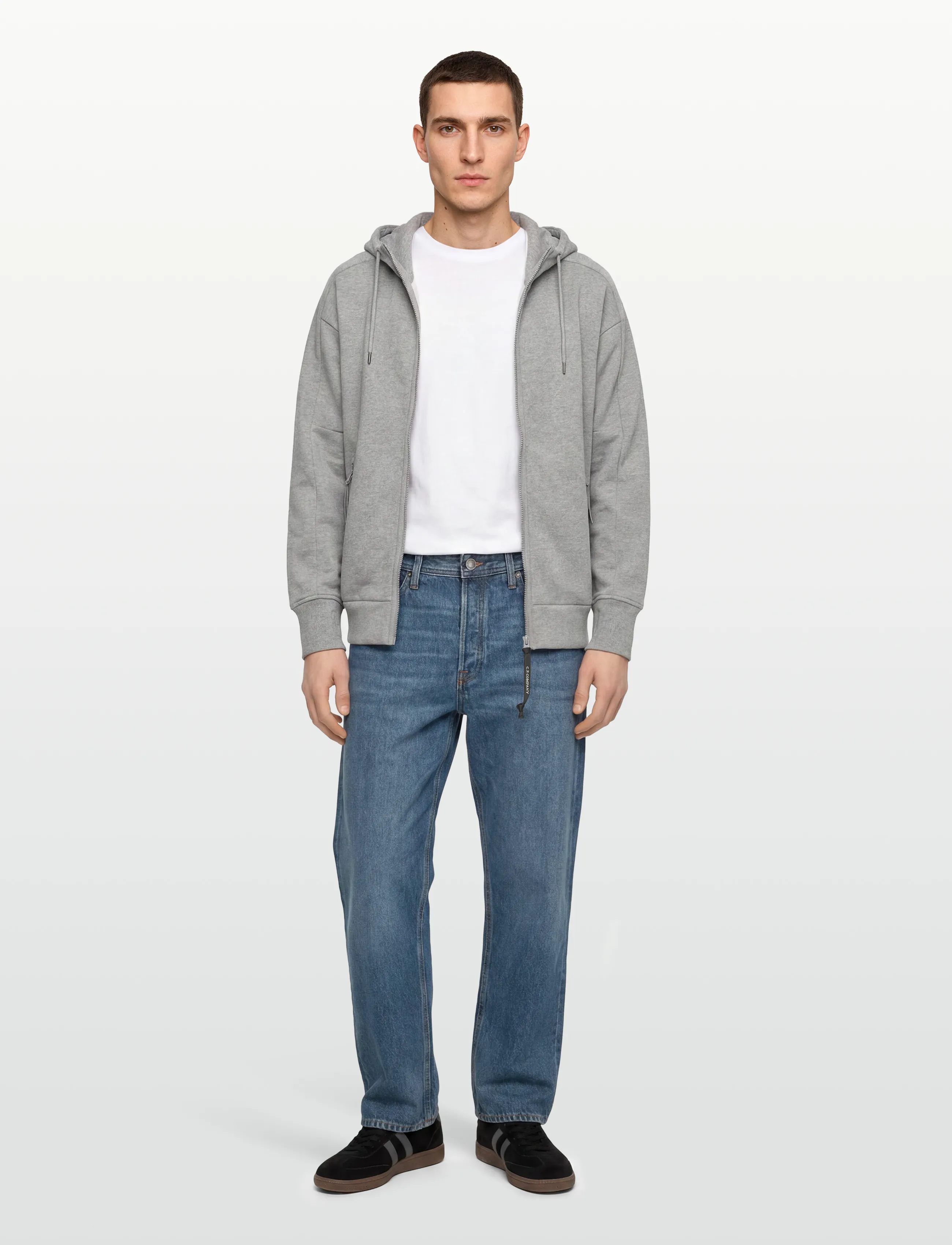 C.P. Company Raised Fleece Goggle Zipped Hoodie, 3XL, Grey, Sweatshirts & Hættetrøjer > Hættetrøjer, Herre