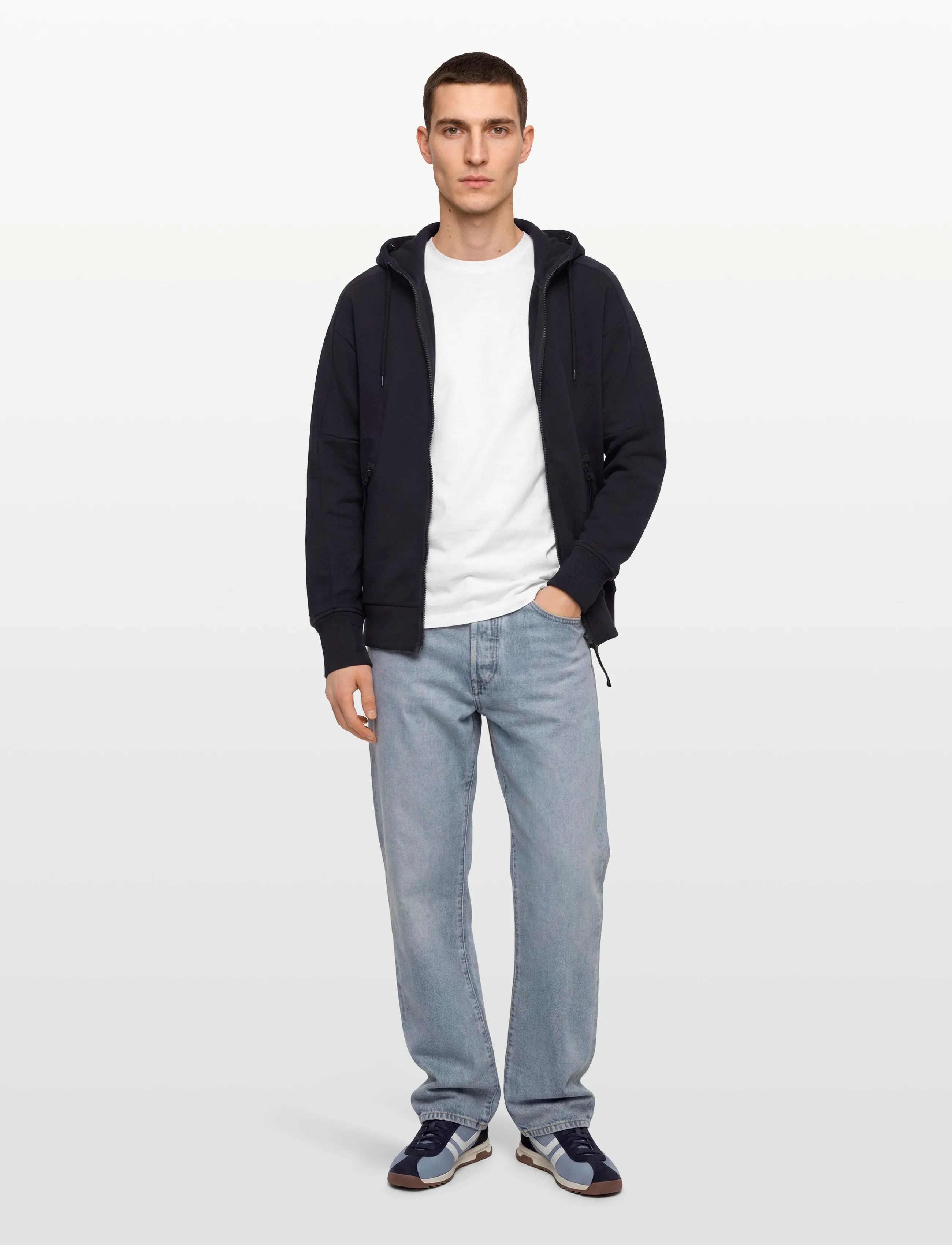 C.P. Company Raised Fleece Goggle Zipped Hoodie, M, Navy, Sweatshirts & Hættetrøjer > Hættetrøjer, Herre
