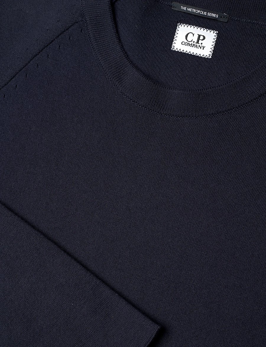 C.P. Company - Metropolis Series Cotton Double Crew Neck Knit - rundhalsad - sky captain - 2