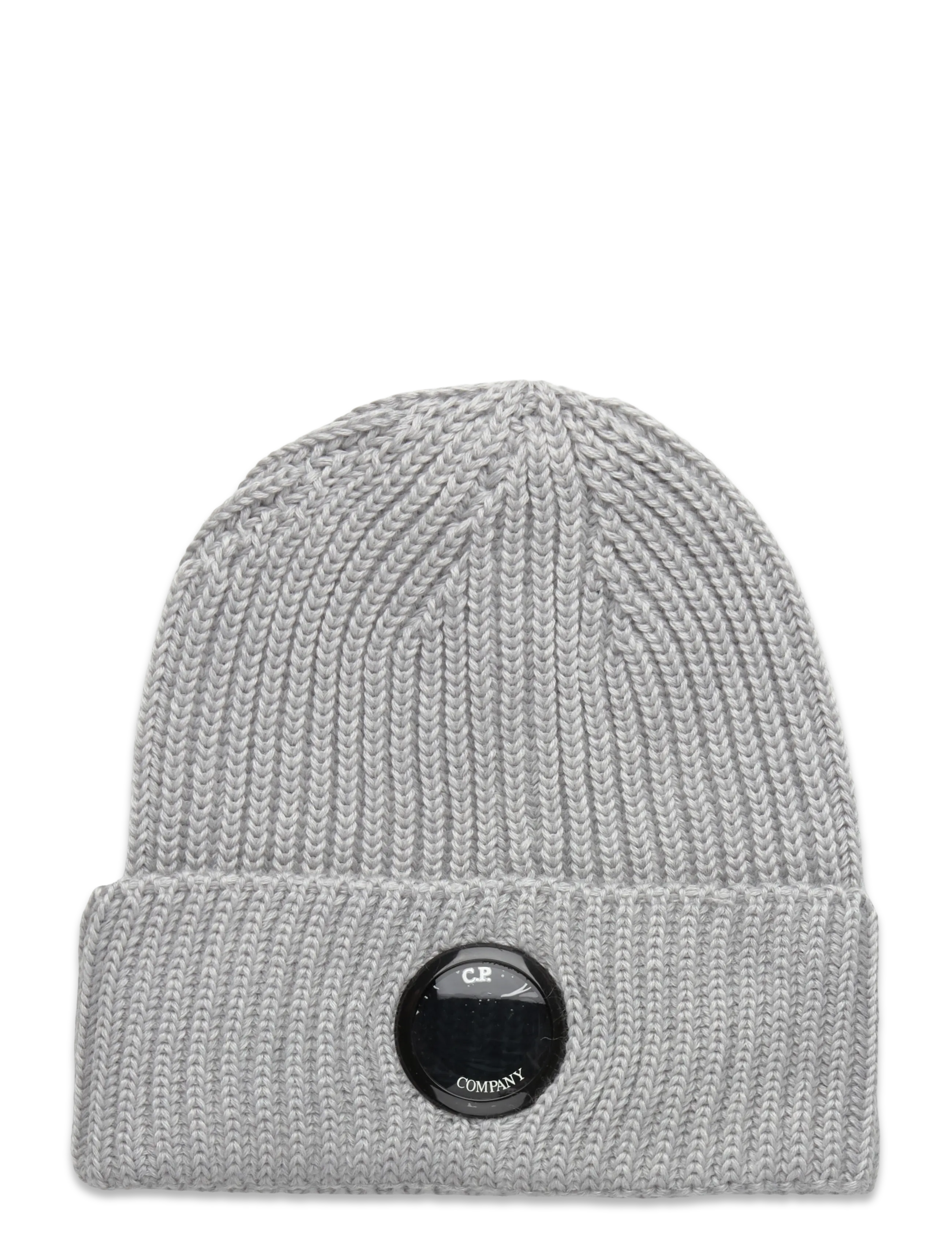C.P. Company Logo Ribbed Beanie (Merino) - Accessories - MOON MELANGE / grey