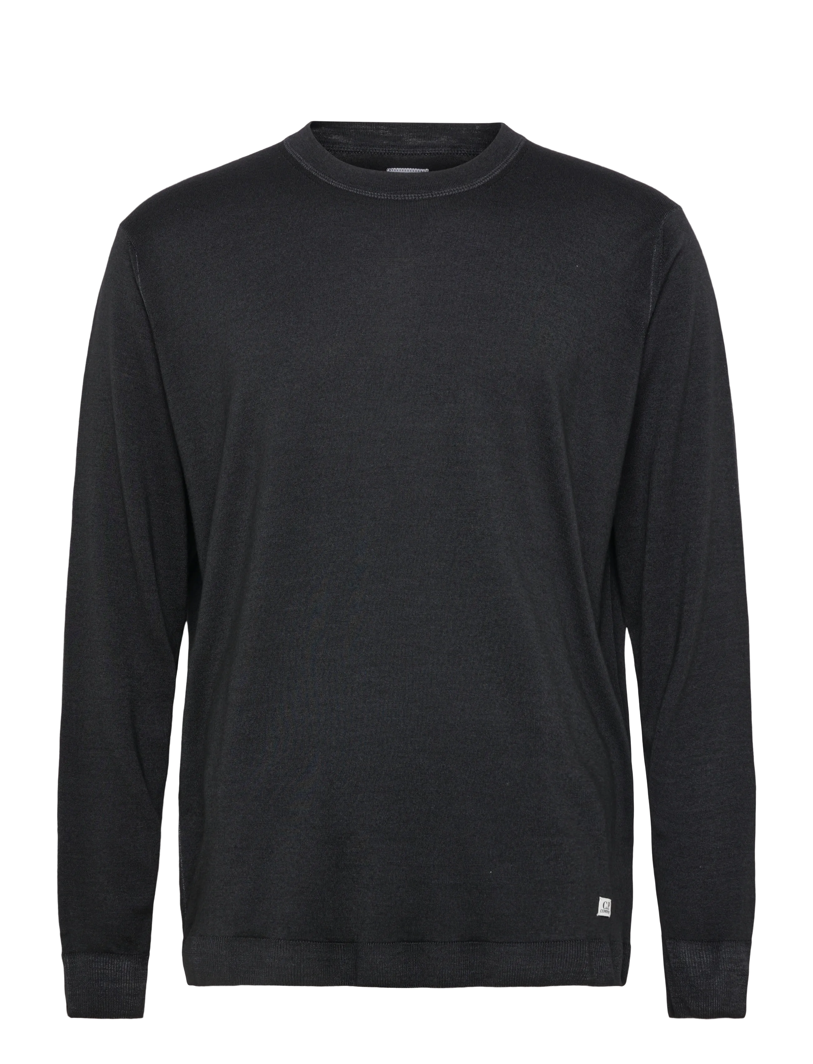 Merino Wool Fast Dyed Crew Neck Logo Knit - BLACK