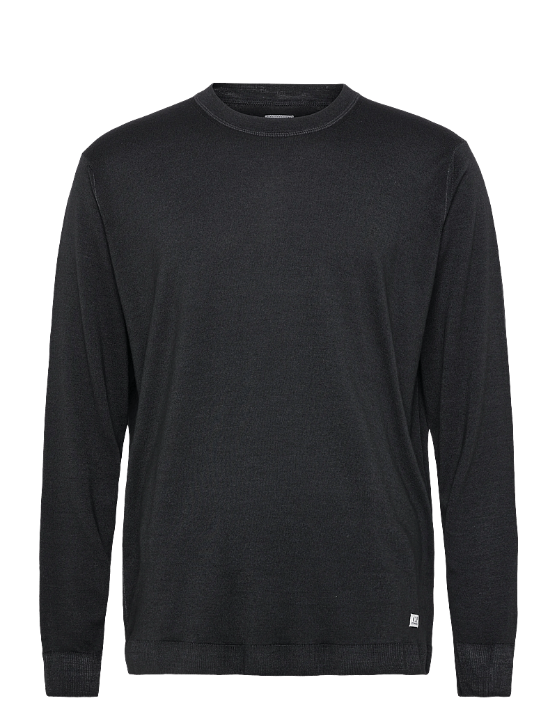 C.P. Company - Merino Wool Fast Dyed Crew Neck Logo Knit - rund hals - black - 0