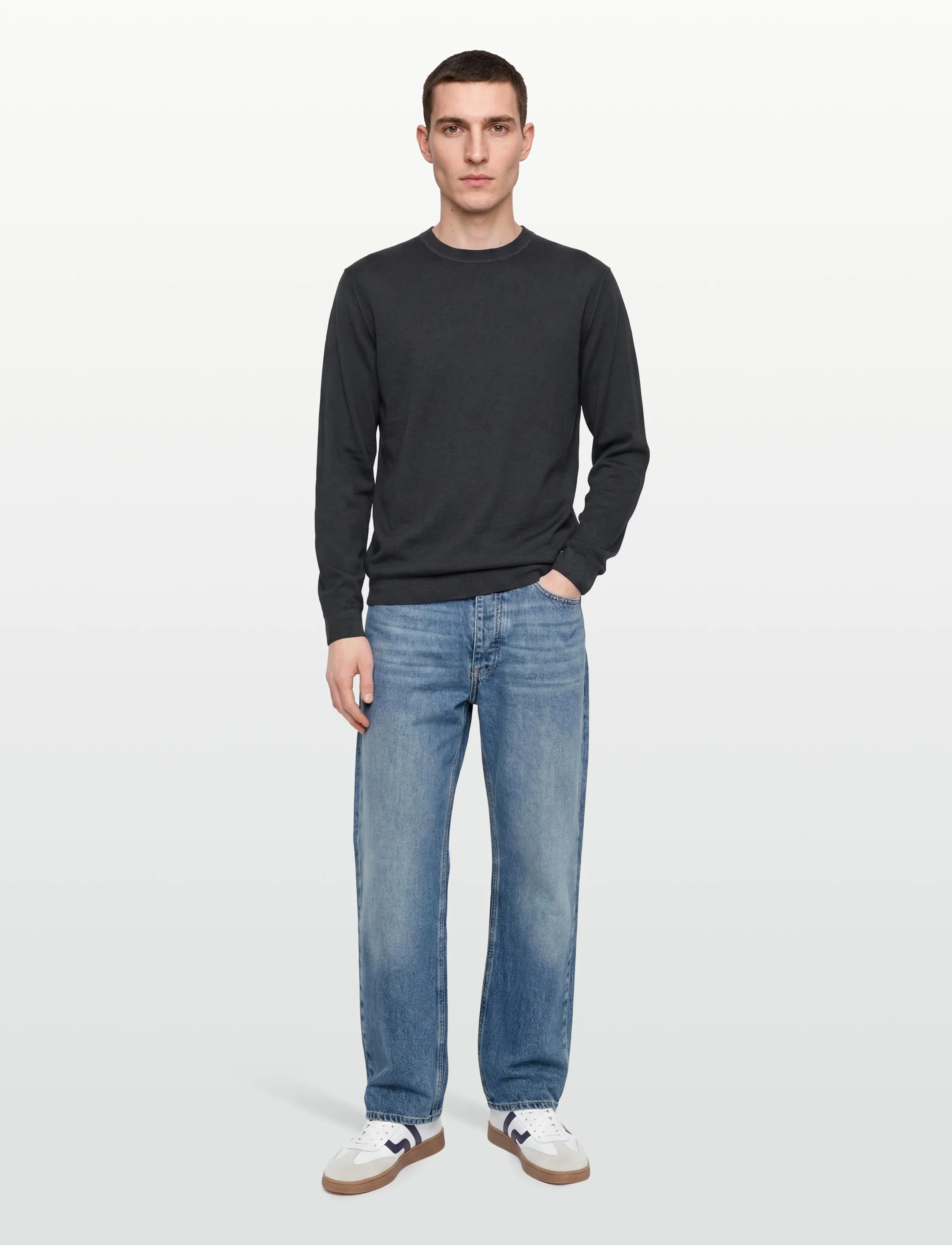 C.P. Company Merino Wool Fast Dyed Crew Neck Logo Knit, XXL, Knitwear, Schwarz - Round Necks, Männerswear