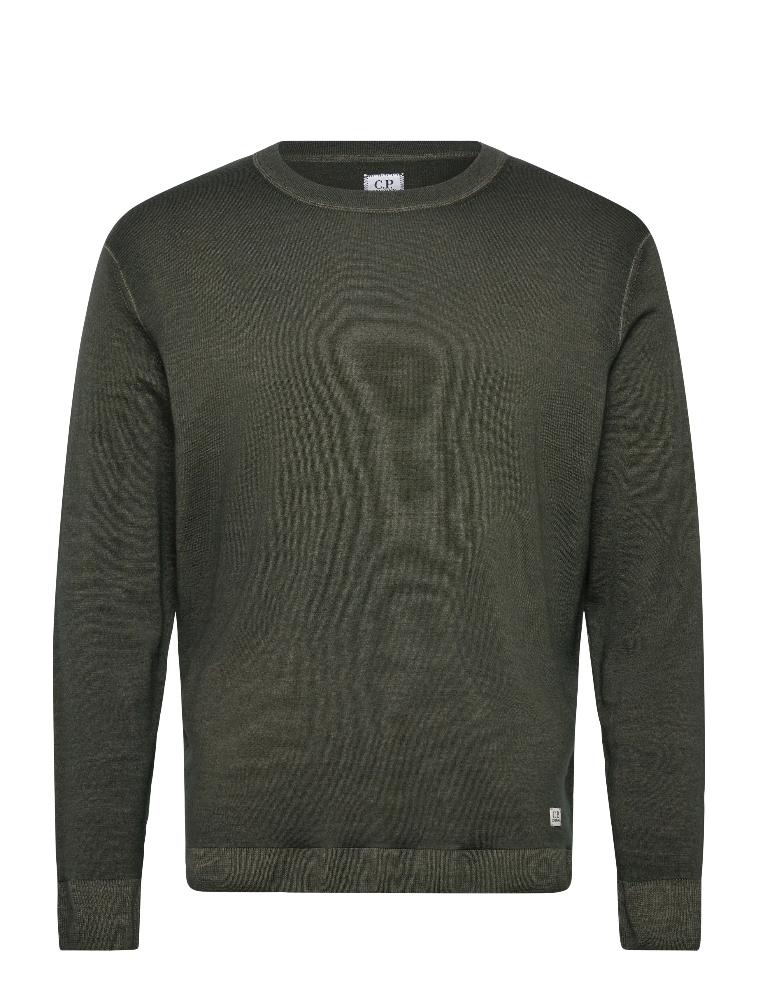 Merino Wool Fast Dyed Crew Neck Logo Knit - GRAPE LEAF