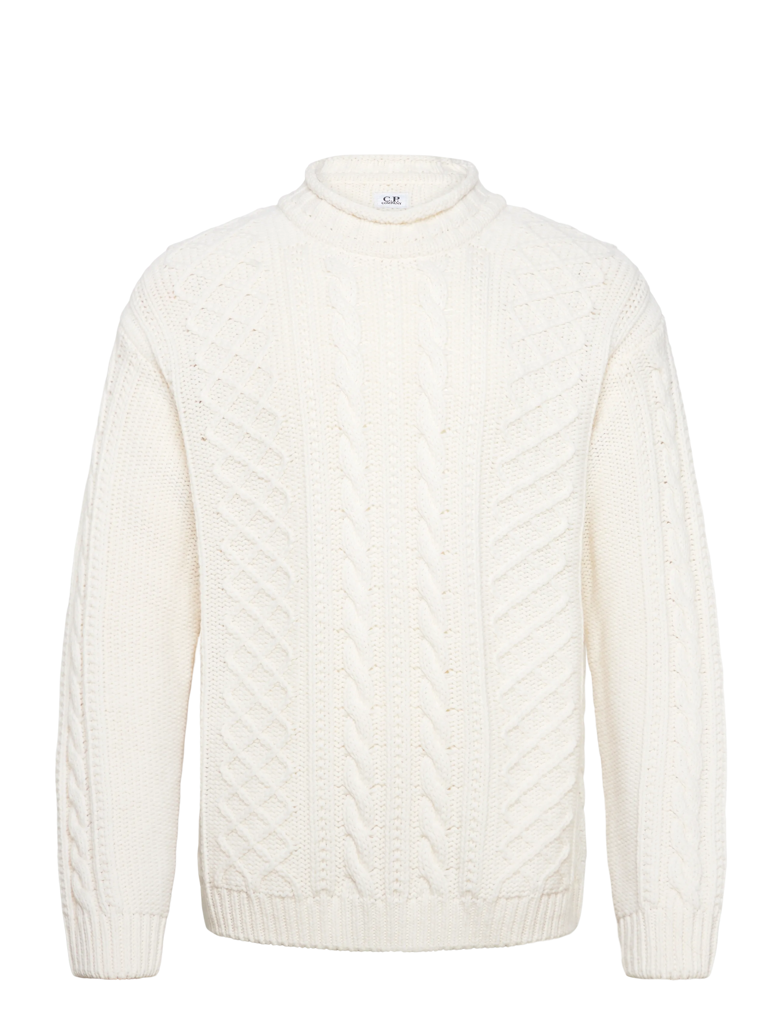 C.P. COMPANY Cable Knit Crew Neck Pullover Cream - L - Herren