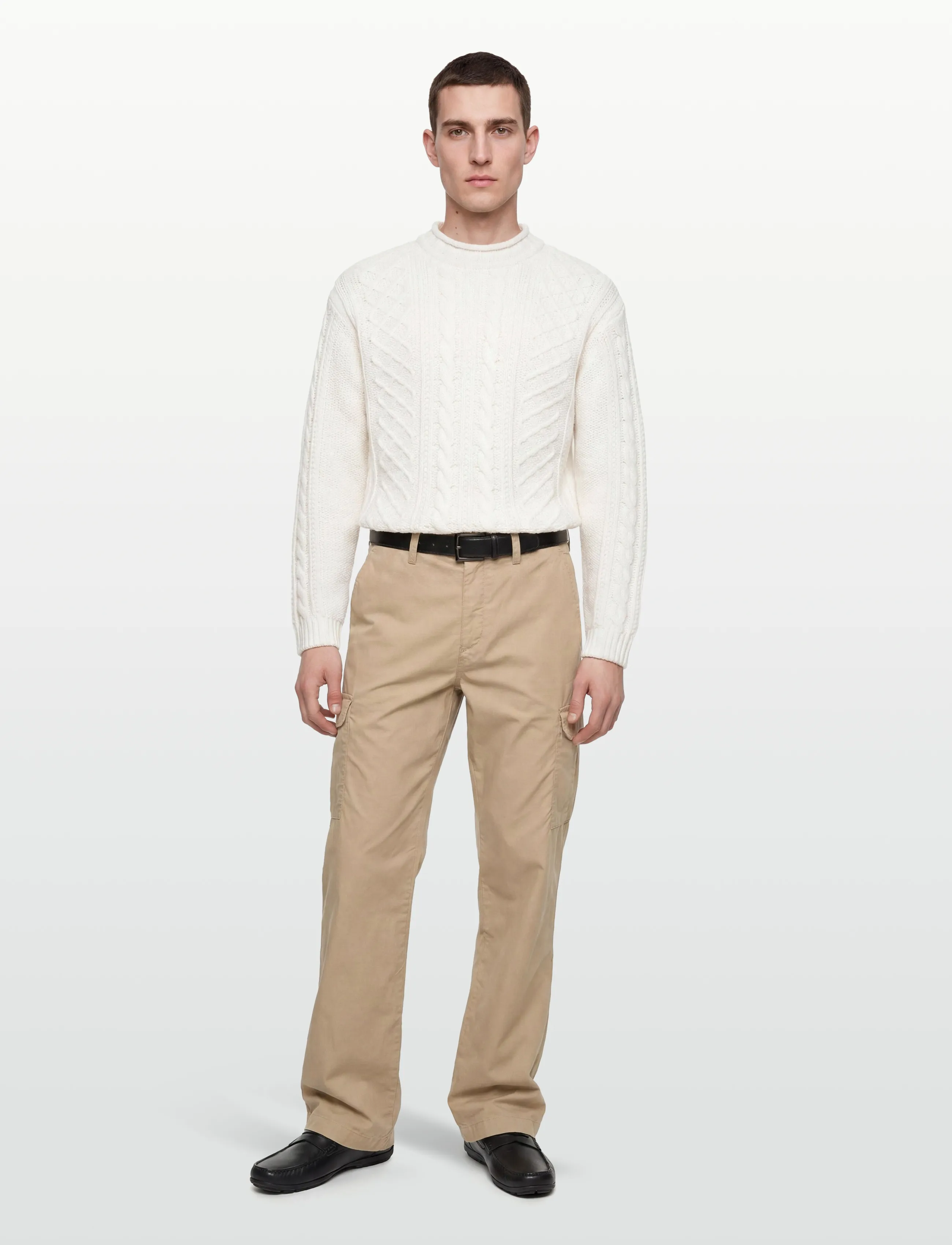 C.P. Company Cable Knit Crew Neck Sweater - Nach Stil kaufen - GAUZE WHITE / cream