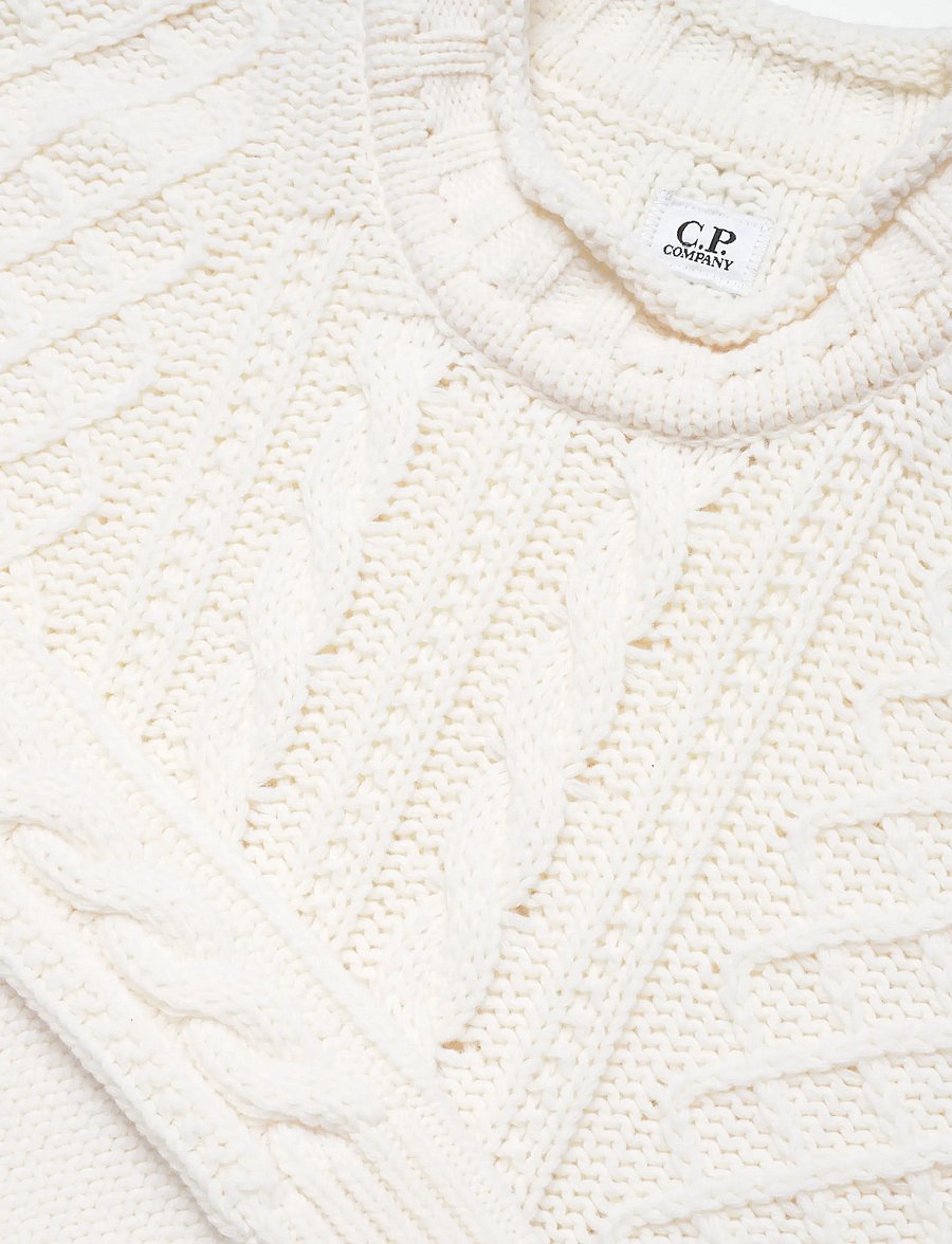 C.P. Company - Cable Knit Crew Neck Sweater - rollkragen - gauze white - 5