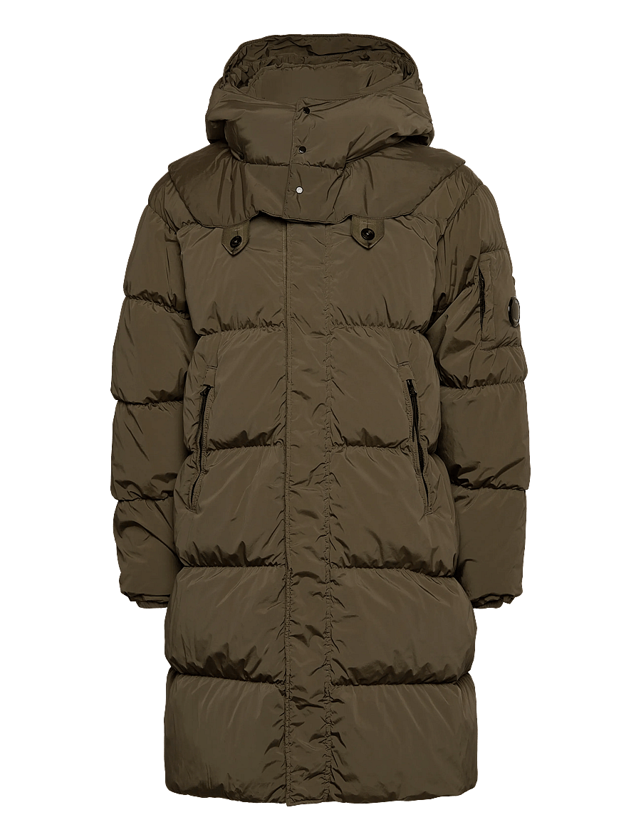 C.P. Company - Nycra-R Buttoned Hood Long Down Jacket - dunjackor - walnut - 0