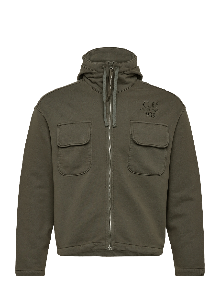 C.P. Company - Brushed And Emerized Diagonal Fleece Hooded Utility Sweatshirt - frühlingsjacken - grape leaf - 0