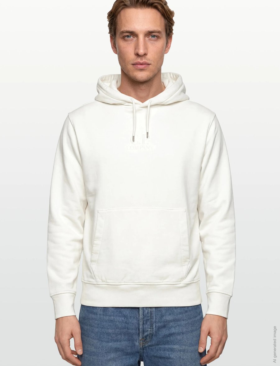 C.P. Company - Logo Fleece hoodie - kapuutsiga dressipluusid - gauze white - 3