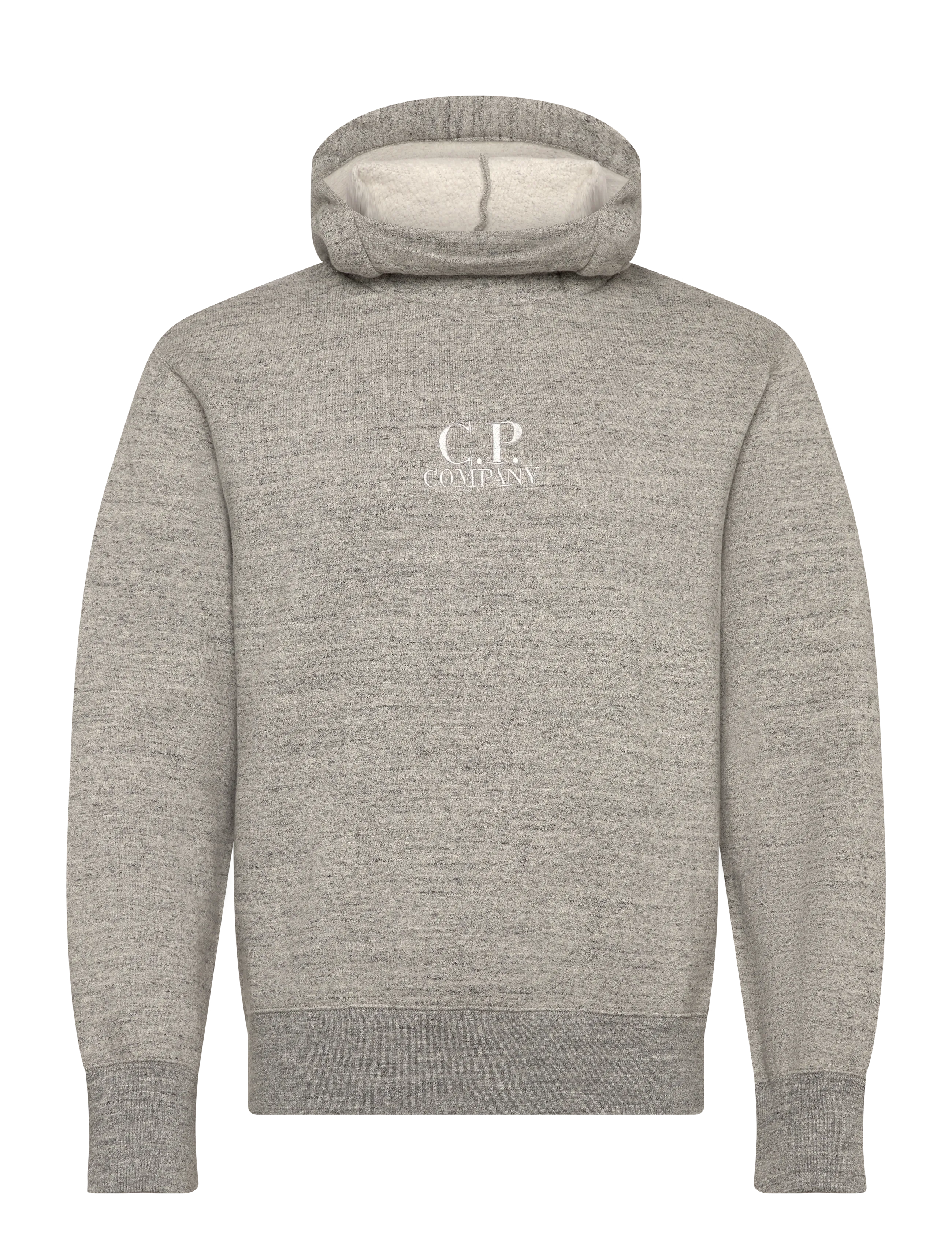 C.P. Company Logo Embroidered Cotton Hoodie - Tøj - GREYSTONE MELANGE / grey